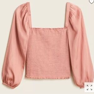 J. Crew Squareneck Smocked Featherweight Satin Cropped Top in Pink size‎ medium